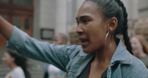 Group of activists protesting in the city Stock-Footage 132407203