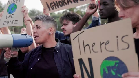Group of activists protests for climate change on the street - Global warming Stock Footage 237403834