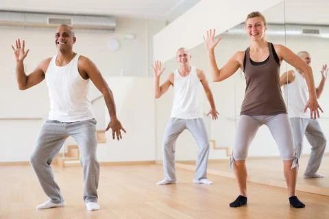 Group of activity people practicing dance techniques Stock Photos