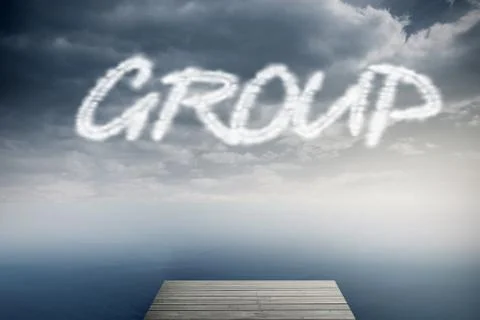 Group against cloudy sky over ocean Stock Illustration