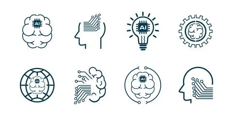 Group of AI, Artificial intelligence icon set in thin line style vector ill.. Stock Illustration