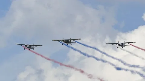 Group of aircraft were released colored smoke. Video stock 64628277