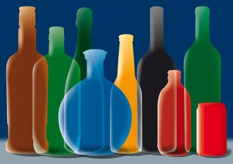 Group of alcohol bottles background Stock Illustration