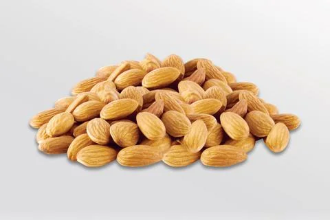 Group of almonds isolated on white background. Stock Photos
