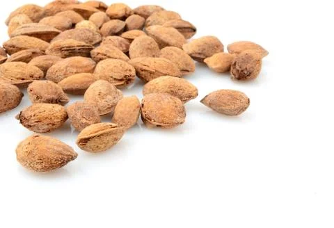 Group of almonds with shell isolated on white background Stock Photos