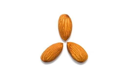 Group of almonds on white background Stockfoto's