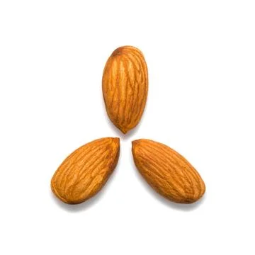 Group of almonds on white background Stockfoto's