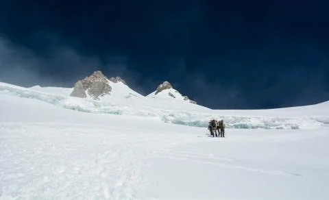 Group of alpinists on a glacier. Stock Photos