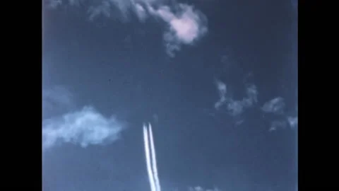 Group of american fighter jets of the cold war in flight with white trails Stock Footage 197038531
