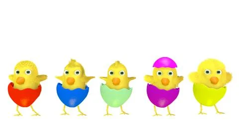 Group of amusing Easter chickens on white background Illustrazione stock