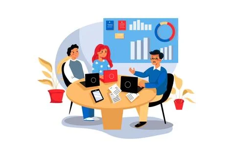 Group of analysts working on graphs Stock Illustration