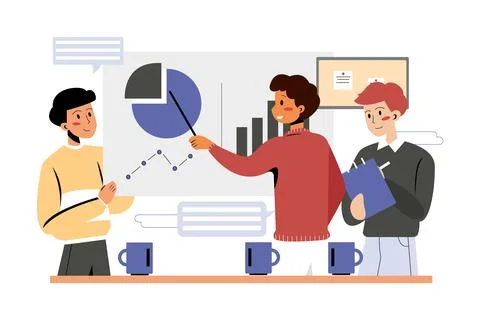 Group of analysts working on graphs Stock Illustration