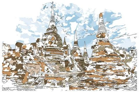 Group of ancient Buddhist pagodas Stock Illustration