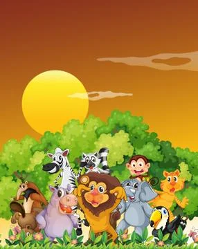 A group of animals at the forest Illustrazione stock