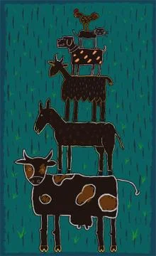 Group of animals in row. From a child tale. Stock Illustration