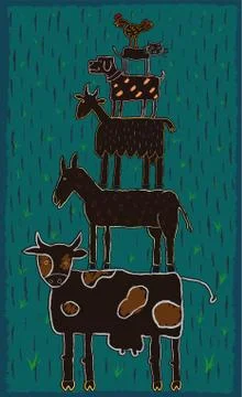 Group of animals in row. From a child tale. Stock Illustration
