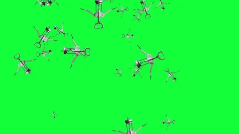 Group of animated corkscrews elements, seamless loop  on green screen chroma key Stock Footage 128711794