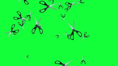Group of animated scissors elements, seamless loop on green screen chroma key Stock Footage 128713444