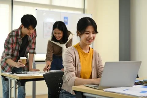Group of application developers working on new website wireframe, planning Stock Photos