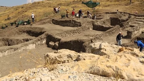Group Of Archaeologist Explore Ruins Stock Footage