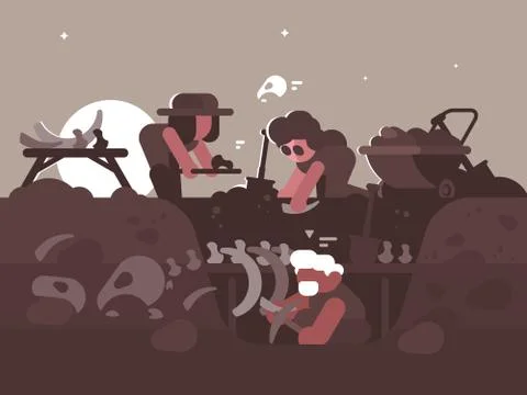 Group of archaeologists on excavations Stock Illustration
