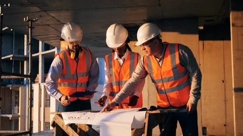 Group of architects are planning a construction project Stock Footage 119123594