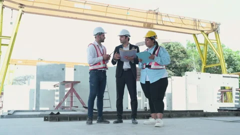 Group of architects, construction foremen, Stock Footage 255354607