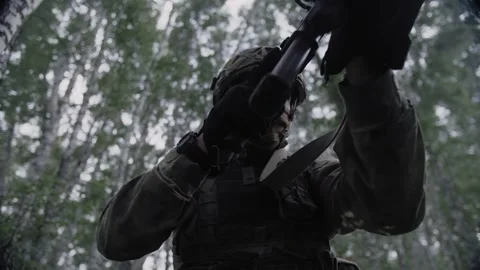 Group of armed soldiers with weapons, with a rifle in their hands Stock Footage 327352368