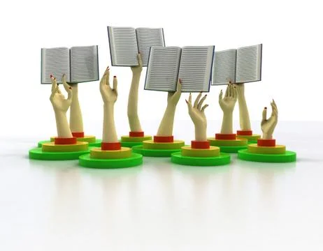 Group of arms holding books with reflection illustration 库存插图