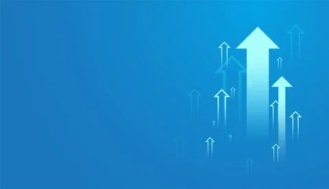 Group of arrows pointing up trend on light blue background showing the busi.. Stock Illustration