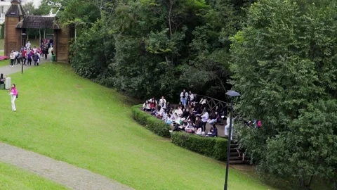  Group of art students doing life drawing in a public park. Stock Footage 276444784