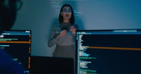 Group Asia female software developer mentor leader manager talk strat prompt AI. Stock Footage 312200429