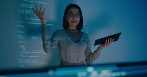 Group Asia female software developer mentor leader manager talk strat prompt AI. Stock Footage 312200701