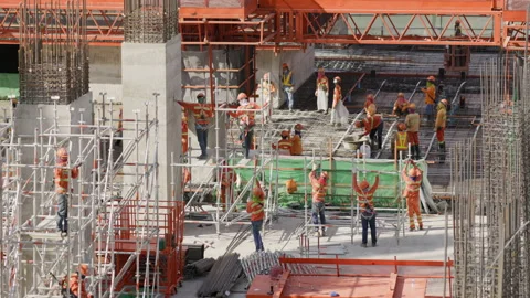 Group of Asian construction workers is working on building construction. By wear Stock-Footage 145538892