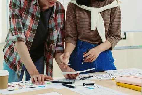 Group of asian creative team programing designers participate in all phases.. Stock Photos