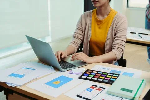 Group of asian creative team programing designers participate in all phases of Stock Photos