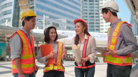 Group of Asian engineer man and woman workers action of happy and celebration Stock-Footage 143448530