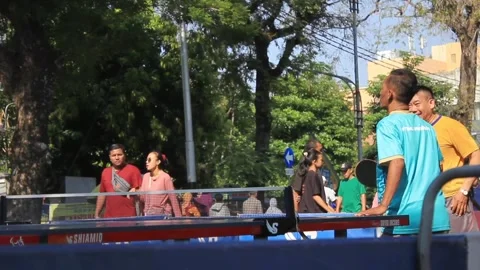 Group of asian men enthusiastically playing ping Stock Footage 287268927