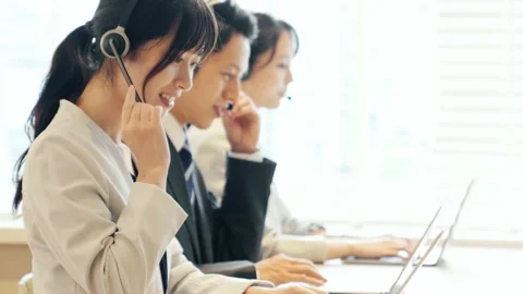 Group of asian operator. Call center. Customer support. Stock Footage 134876127