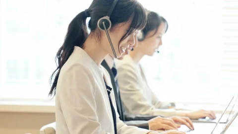 Group of asian operator. Call center. Customer support. Stock Footage 135308330