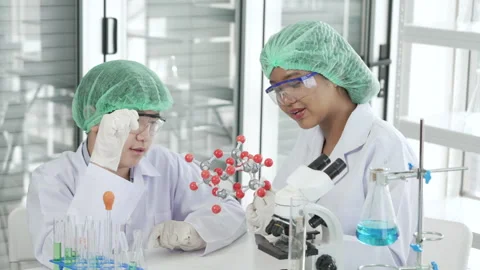 Group of asian school kid studying to plastic atom model educational toy or.. Stock Footage 272228287