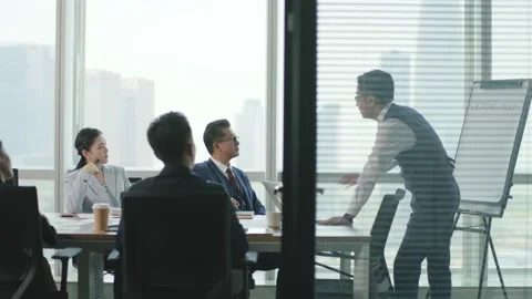 Group of asianbusiness people meeting in modern office Stock Footage