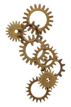 Group of assorted bronze cogwheels Stock Illustration