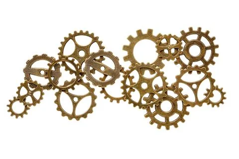 Group of assorted bronze cogwheels Stock Illustration
