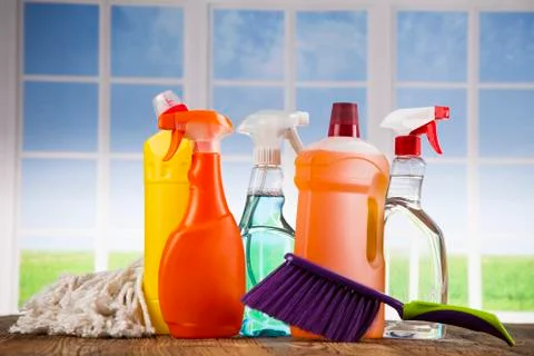 Group of assorted cleaning and window background Free Stock Photos