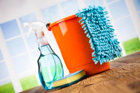 Group of assorted cleaning and window background Free Stock Photos