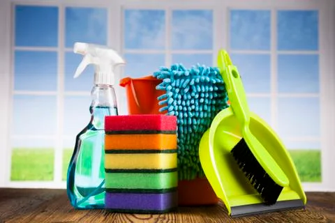 Group of assorted cleaning and window background Free Stock Photos