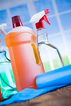 Group of assorted cleaning and window background Free Stock Photos