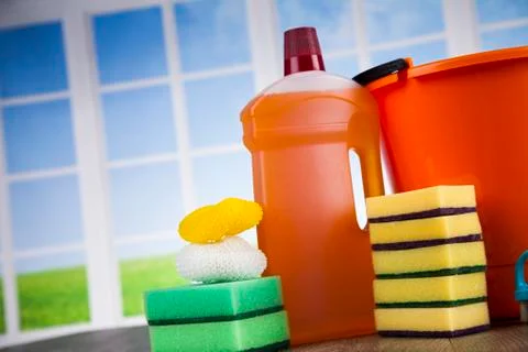 Group of assorted cleaning and window background Free Stock Photos
