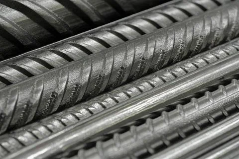Group of assorted iron bars, concrete reinforcement Stock Photos